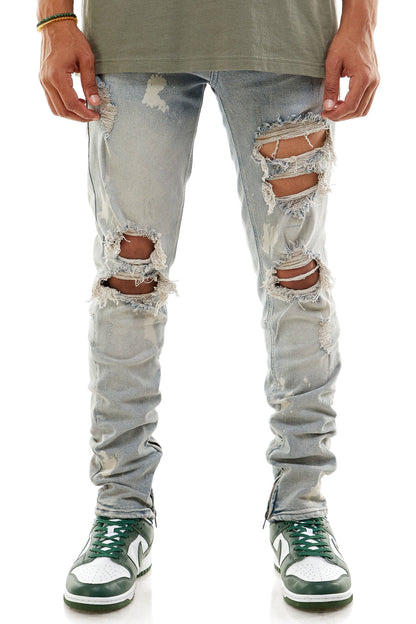 BLEACHED ANKLE ZIP JEANS